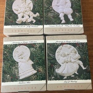 4 Vintage Hallmark Portraits in Bisque Collection Ornaments